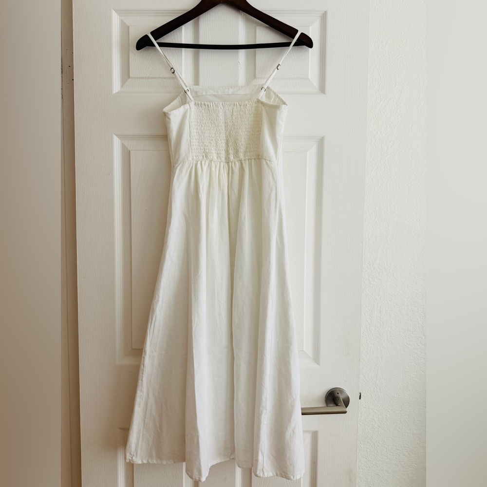 Cotton / Linen Sundress White Spaghetti Strap Dress Summer Vacation Holiday - Picture 3 of 4